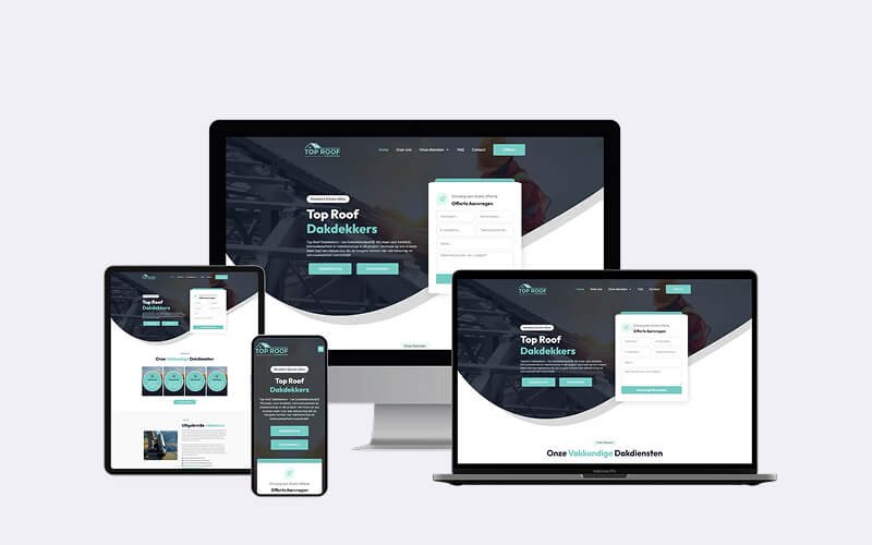 Website weergegeven op desktop, tablet en smartphone